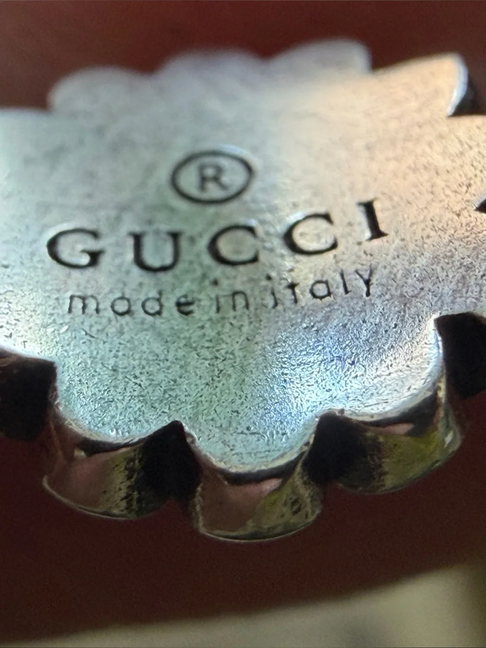 Gucci Silver Daisy Logo Ring with Light Green Ribbon